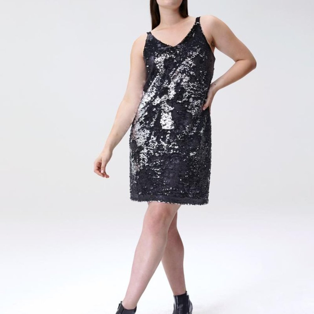 Universal Standard Sequin Dress in Navy/Silver